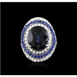 18KT White Gold GIA Certified 14.21ctw Sapphire and Diamond Ring