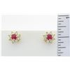 Image 3 : 0.30ctw Diamond and Ruby Earrings - 14KT Yellow Gold