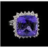 Image 2 : 14KT White Gold 12.95ct GIA Certified Tanzanite and Diamond Ring