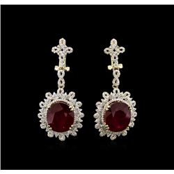 19.53ctw Ruby and Diamond Dangle Earrings - 14KT Yellow Gold