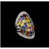 Image 1 : 14.12ctw Multi-Color Sapphire and Diamond Ring - 14KT White Gold