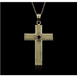 14KT Yellow Gold 0.25ct Sapphire Cross Pendant With Chain
