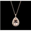 Image 1 : 24.32ct Morganite and Diamond Pendant With Chain - 14KT Rose Gold