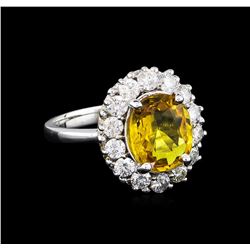 3.40ct Yellow Sapphire and Diamond Ring - 14KT White Gold