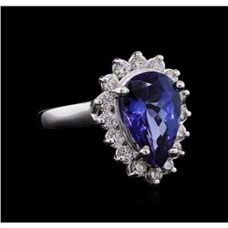 4.40ct Tanzanite and Diamond Ring - 14KT White Gold