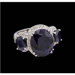 12.15ctw Sapphire and Diamond Ring - 14KT White Gold