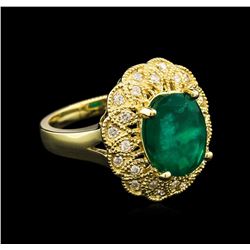 3.38ct Emerald and Diamond Ring - 14KT Yellow Gold