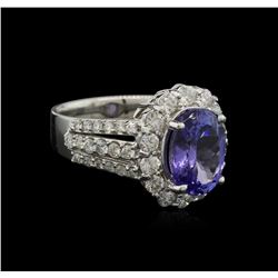 3.70ct Tanzanite and Diamond Ring - 14KT White Gold