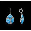 Image 2 : 14KT White Gold Turquoise and Diamond Earrings