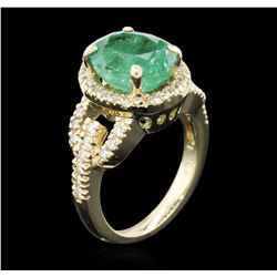 14KT Yellow Gold 2.84ct Emerald and Diamond Ring