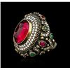 Image 2 : 16.15ct Red Crystal and Multi Gemstone Ring - 925 SILVER