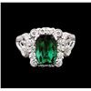Image 2 : 2.65ct Green Tourmaline and Diamond Ring - 18KT White Gold