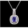 Image 2 : 1.36ct Tanzanite and Diamond Pendant With Chain - 14KT White Gold