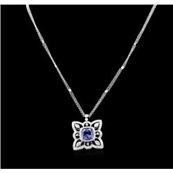 5.10ct Tanzanite and Diamond Pendant With Chain - 18KT White Gold