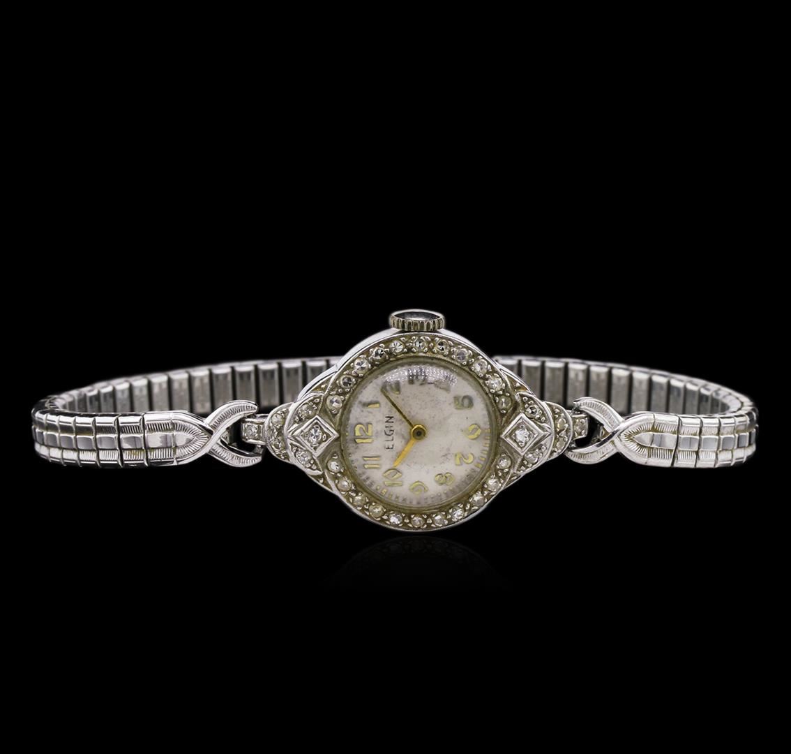 Elgin Platinum and Stainless Steel Diamond Ladies Vintage Watch