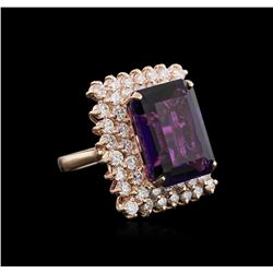 14KT Rose Gold 10.76ct Amethyst and Diamond Ring