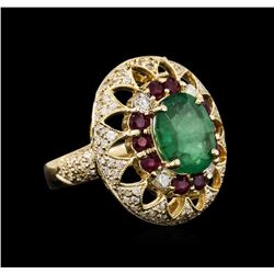 14KT Yellow Gold 3.89ct Emerald, Ruby and Diamond Ring