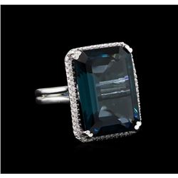 28.82ct Blue Topaz and Diamond Ring - 14KT White Gold