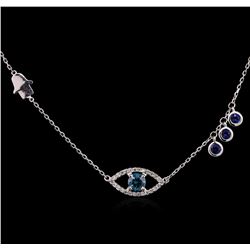 0.61ctw Blue Diamond and Sapphire Necklace - 14KT White Gold