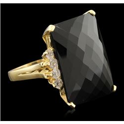 20.92CT Black Onyx and Diamond Ring - 14KT Yellow Gold