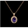 Image 1 : 2.72ct Tanzanite and Diamond Pendant With Chain - 14KT Rose Gold