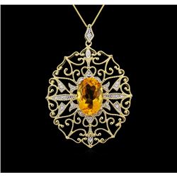 5.65ct Citrine and Diamond Pendant With Chain - 14KT Yellow Gold
