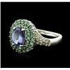 Image 1 : 14KT White Gold 1.53ct Tanzanite, Emerald and Diamond Ring