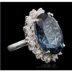 14KT White Gold 21.45ct Blue Topaz and Diamond Ring