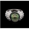 Image 2 : 0.77ctw Pearl and Diamond Ring - 14KT White Gold