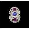 Image 2 : 2.18ctw Pink Sapphire, Tanzanite and Diamond Ring - 14KT White Gold