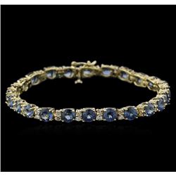 15.60ctw Blue Sapphire and Diamond Bracelet - 14KT Yellow Gold