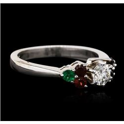 14KT White Gold 0.40ct Diamond, Garnet and Emerald Ring