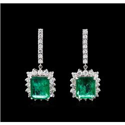 18.16ctw Emerald and Diamond Earrings - 18KT White Gold