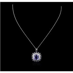 14KT White Gold 11.90ct Tanzanite, Sapphire and Diamond Pendant With Chain