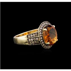 14KT Yellow Gold 5.53ct Citrine and Brown Diamond Ring