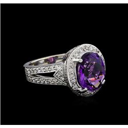 4.77ct Amethyst and Diamond Ring - 14KT White Gold