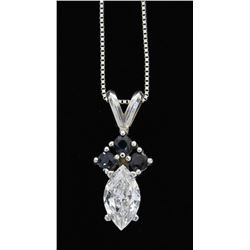 0.70ct Diamond and Sapphire Pendant With Chain - 14KT White Gold