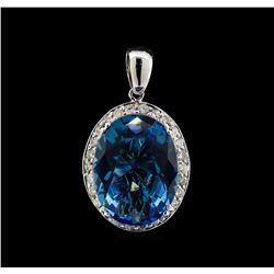 15.00ct Blue Topaz and Diamond Pendant - 14KT White Gold