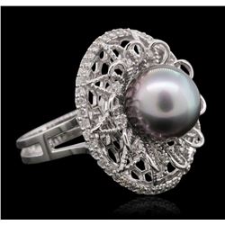 14KT White Gold Pearl and Diamond Ring