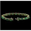 Image 3 : 13.12ctw Emerald and Diamond Bracelet - 14KT Yellow Gold