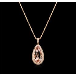 9.50ct Morganite and Diamond Pendant With Chain - 14KT Rose Gold