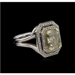 3.36ctw Fancy Light Greenish Yellow Diamond Ring - 14KT Two-Tone Gold