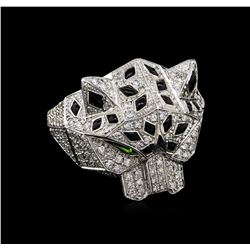 0.95ctw Diamond and Chrome Diopside Ring - 18KT White Gold