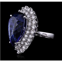 14KT White Gold GIA Certified 24.90ct Tanzanite and Diamond Ring