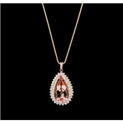 23.16ct Morganite and Diamond Pendant With Chain - 14KT Rose Gold