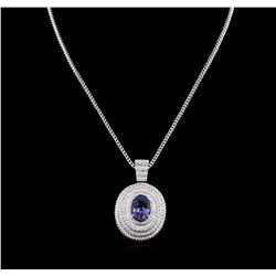 9.50ct Tanzanite and Diamond Pendant With Chain - 14KT White Gold