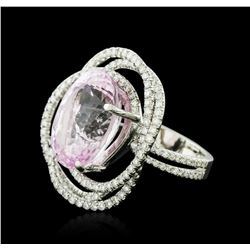 14KT White Gold 11.79ct Kunzite and Diamond Ring