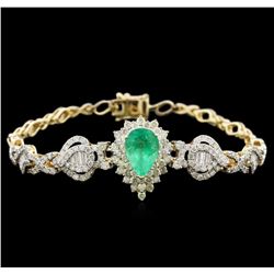 2.55ct Emerald and Diamond Bracelet - 14KT Yellow Gold