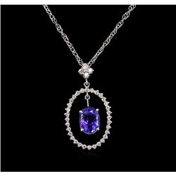 2.78ct Tanzanite and Diamond Pendant With Chain - 14KT White Gold