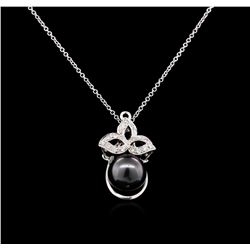 0.16ctw Pearl and Diamond Pendant - 14KT White Gold